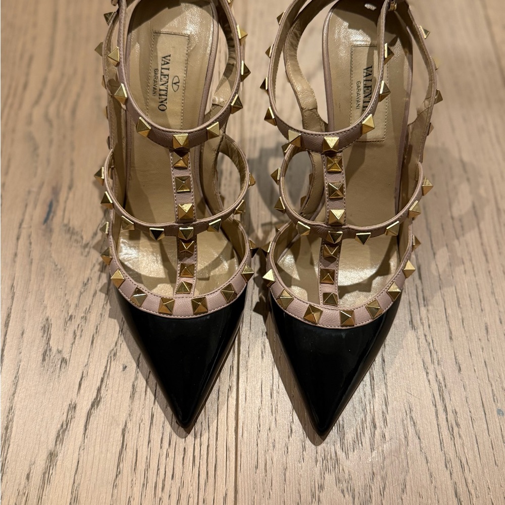 Valentino Black and Cream Studded Heels